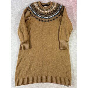 J.Crew Knitted Midi Dress Womens 2X Brown‎ Beaded Geometric Pattern Long Sleeves